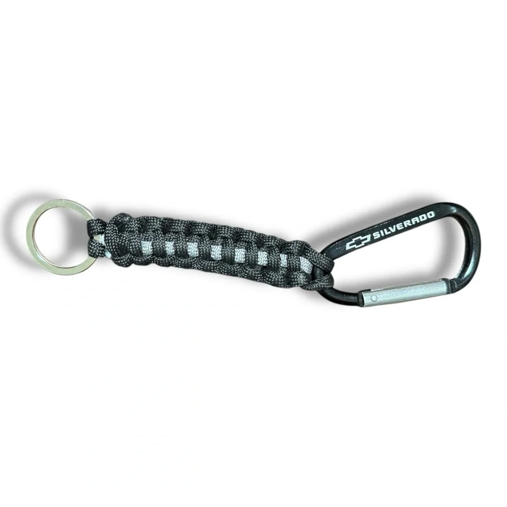 Silverado Keychain Carabiner with Paracord Black & Silver Utility